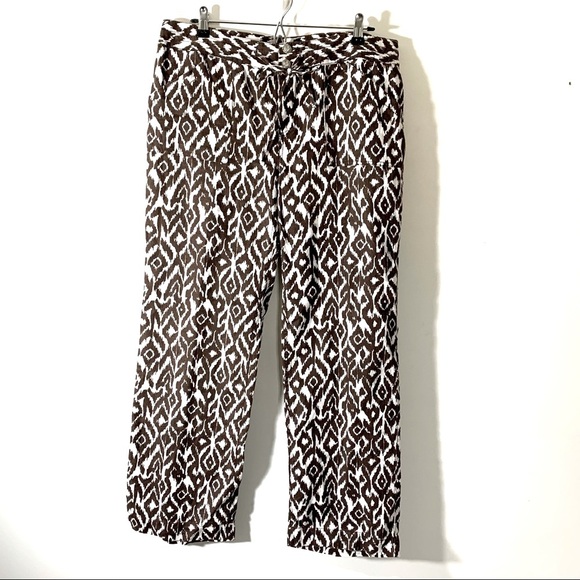 International Concept Brown Print Linen Pants - Picture 1 of 9